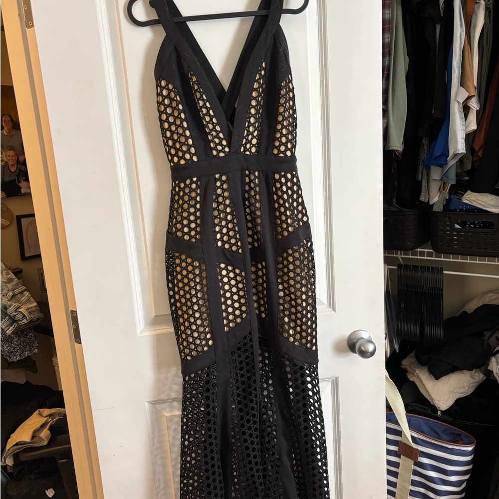Elegant Black Mesh Evening Dress